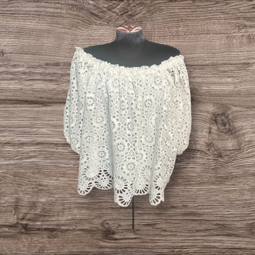 Maeve White Lace Off The Shoulder Blouse Size Medium